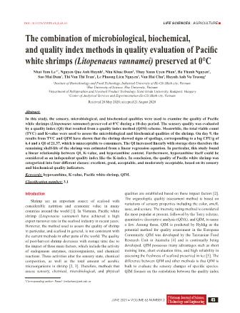 The combination of microbiological, biochemical, and quality index methods in quality evaluation of pacific white shrimps (Litopenaeus vannamei) preserved at 0°C