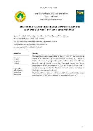 The study of zoobenthos large composition in the economy Quy Nhon bay, Binh Dinh province