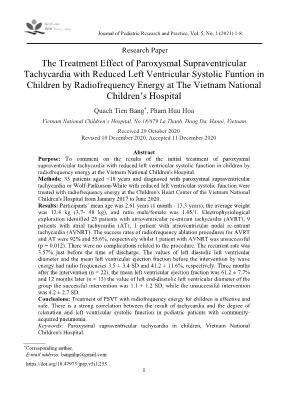 The Treatment Effect of Paroxysmal Supraventricular Tachycardia with Reduced Left Ventricular Systolic Funtion in Children by Radiofrequency Energy at The Vietnam National Children’s Hospital