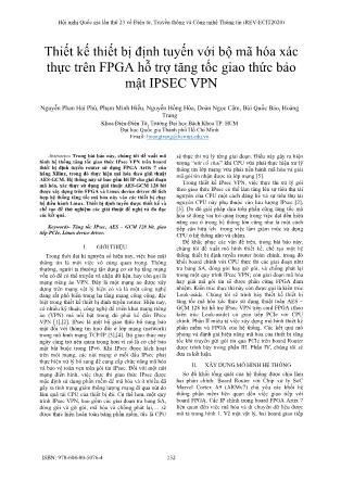 Thiết kế thiết bị định tuyến với bộ mã hóa xác thực trên FPGA hỗ trợ tăng tốc giao thức bảo mật IPSEC VPN