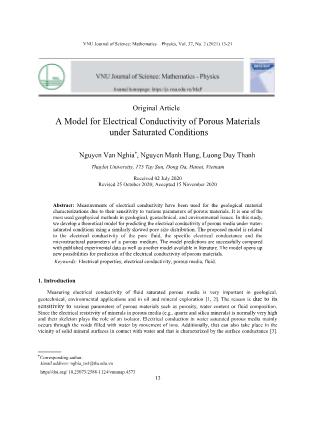 A Model for Electrical Conductivity of Porous Materials under Saturated Conditions