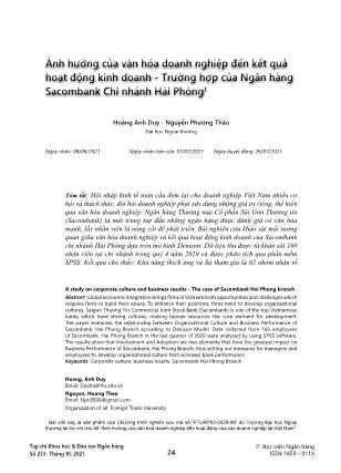 Ảnh hưởng của văn hóa doanh nghiệp đến kết quả hoạt động kinh doanh - Trường hợp của Ngân hàng Sacombank Chi nhánh Hải Phòng