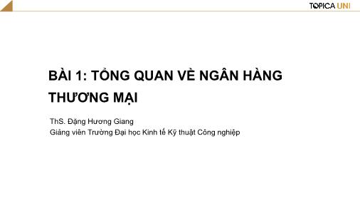 Bài giảng Ngân hàng thương mại - Bài 1: Tổng quan về ngân hàng thương mại - Đặng Hương Giang