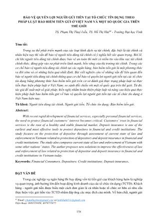 Bảo vệ quyền lợi người gửi tiền tại tổ chức tín dụng theo pháp luật bảo hiểm tiền gửi ở Việt Nam và một số quốc gia trên thế giới