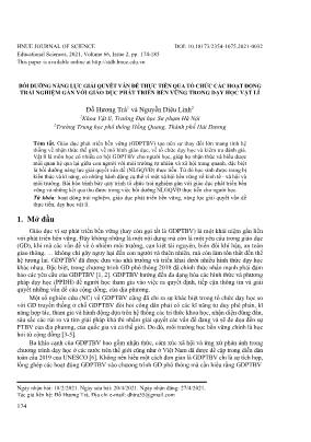 Bồi dưỡng năng lực giải quyết vấn đề thực tiễn qua tổ chức các hoạt động trải nghiệm gắn với giáo dục phát triển bền vững trong dạy học vật lí