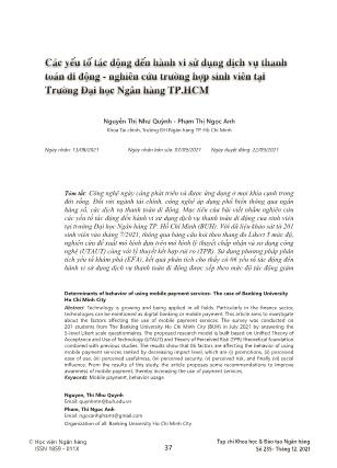 Các yếu tố tác động đến hành vi sử dụng dịch vụ thanh toán di động - Nghiên cứu trường hợp sinh viên tại Trường Đại học Ngân hàng TP HCM