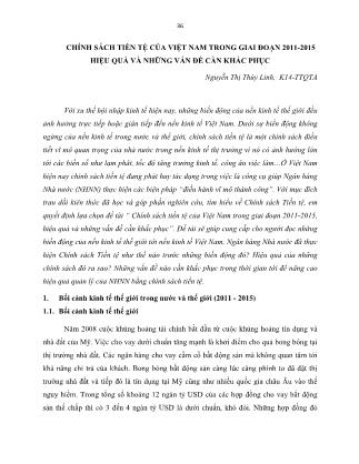 Chính sách tiền tệ của Việt Nam trong giai đoạn 2011-2015 hiệu quả và những vấn đề cần khắc phục