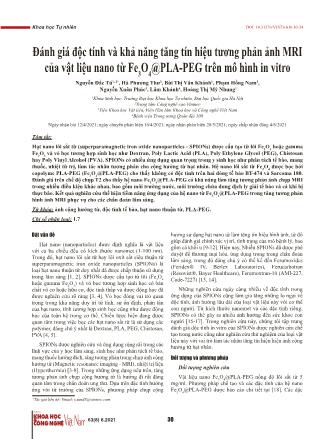 Đánh giá độc tính và khả năng tăng tín hiệu tương phản ảnh MRI của vật liệu nano từ Fe₃O₄@PLA-PEG trên mô hình in vitro