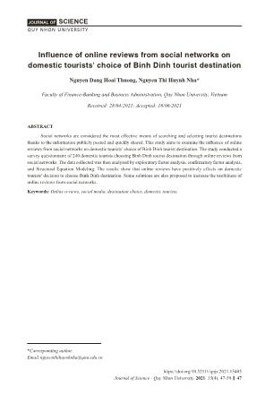 Influence of online reviews from social networks on domestic tourists choice of Binh Dinh tourist destination