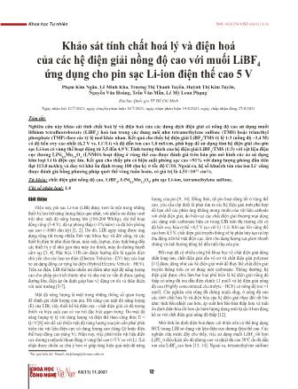 Khảo sát tính chất hoá lý và điện hoá của các hệ điện giải nồng độ cao với muối LiBF₄ ứng dụng cho pin sạc Li-ion điện thế cao 5 V