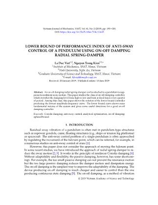 Lower bound of performance index of anti-sway control of a pendulum using on-off damping radial spring-damper