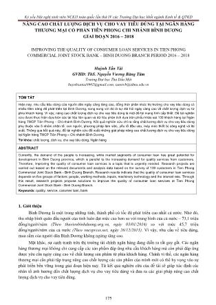 Nâng cao chất lượng dịch vụ cho vay tiêu dùng tại ngân hàng thương mại cổ phần Tiên Phong chi nhánh Bình Dương giai đoạn 2016 – 2018