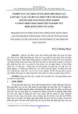 Nghiên cứu các nhân tố tác động đến động lực làm việc và sự gắn bó của nhân viên với ngân hàng: Trường hợp ngân hàng nông nghiệp và phát triển nông thôn Việt Nam khu vực đồng bằng sông Cửu Long