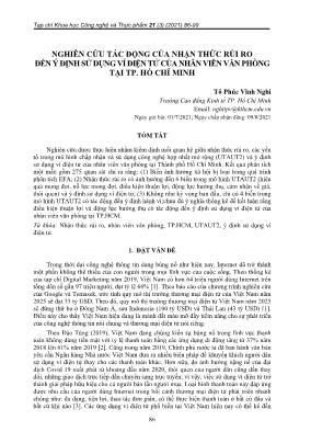 Nghiên cứu tác động của nhận thức rủi ro đến ý định sử dụng ví điện tử của nhân viên văn phòng tại TP. Hồ Chí Minh