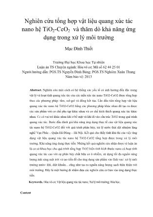 Nghiên cứu tổng hợp vật liệu quang xúc tác nano hệ TiO₂-CeO₂ và thăm dò khả năng ứng dụng trong xử lý môi trường