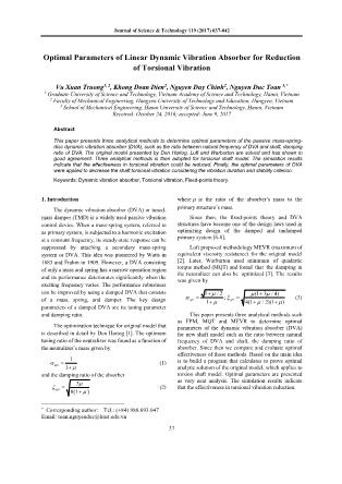 Optimal Parameters of Linear Dynamic Vibration Absorber for Reduction of Torsional Vibration