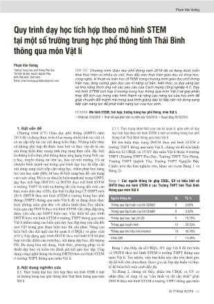 Quy trình dạy học tích hợp theo mô hình STEM tại một số trường trung học phổ thông tỉnh Thái Bình thông qua môn Vật lí