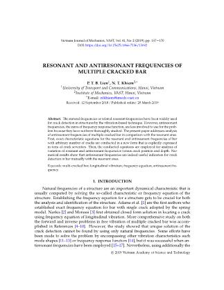 Resonant and antiresonant frequencies of multiple cracked bar