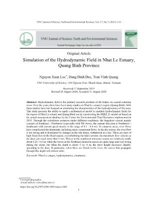 Simulation of the Hydrodynamic Field in Nhat Le Estuary, Quang Binh Province