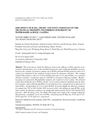 SIZE EFFECT OF R-TiO₂ (MICRO- AND NANO-) PARTICLES ON THE MECHANICAL PROPERTY, WEATHERING DURABILITY OF WATER-BASED ACRYLIC COATING