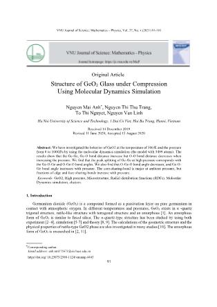 Structure of GeO₂ Glass under Compression Using Molecular Dynamics Simulation