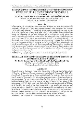 Tác động hành vi tìm kiếm thông tin trên internet đến lượng tiền gửi tại các ngân hàng thương mại ở Việt Nam
