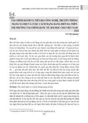 Tài chính hành vi, tiến bộ công nghệ, truyền thông mạng xã hội và cuộc cách mạng đang diễn ra trên thị trường tài chính quốc tế: Bài học cho Việt Nam