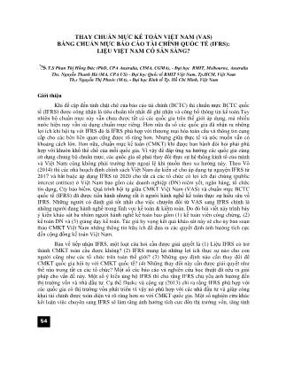 Thay chuẩn mực kế toán Việt Nam (VAS) bằng chuẩn mực Báo cáo tài chính quốc tế (ifrs): Liệu Việt Nam có sẵn sàng?