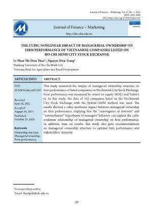 The cubic nonlinear impact of managerial ownership on firm performance of vietnamese companies listed on Ho Chi Minh city stock exchange