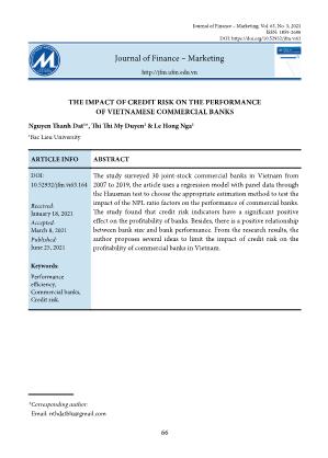The impact of credit risk on the performance of vietnamese commercial banks