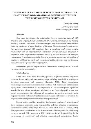 The impact of employee perception of internal csr practices on organizational commitment within the banking sector in vietnam