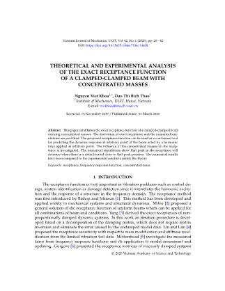 Theoretical and experimental analysis of the exact receptance function of a clamped-clamped beam with concentrated masses