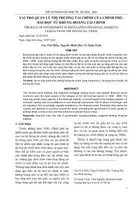 Vai trò quản lý thị trường tài chính của chính phủ: Bài học từ khủng hoảng tài chính