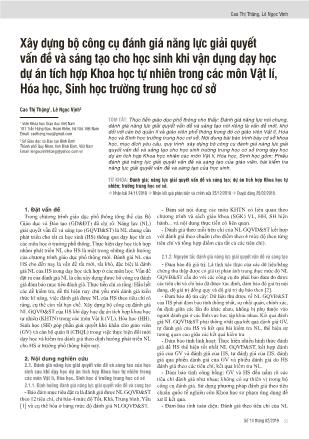 Xây dựng bộ công cụ đánh giá năng lực giải quyết vấn đề và sáng tạo cho học sinh khi vận dụng dạy học dự án tích hợp Khoa học tự nhiên trong các môn Vật lí, Hóa học, Sinh học trường trung học cơ sở