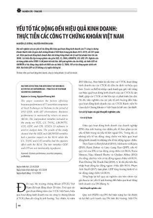 Yếu tố tác động đến hiệu quả kinh doanh: Thực tiễn các công ty chứng khoán Việt Nam