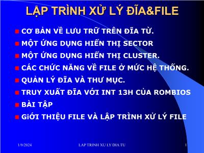 Bài giảng Cấu trúc máy tính - Chương 12: Lập trình xử lý đĩa & file