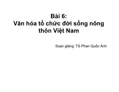Bài giảng Cơ sở văn hóa Việt Nam - Bài 6: Văn hóa tổ chức đời sống nông thôn Việt Nam - Phan Quốc Anh