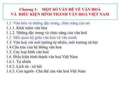 Bài giảng Đại cương văn hóa Việt Nam - Chương 1: Một số vấn đề về văn hóa và điều kiện hình thành văn hóa Việt Nam