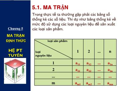 Bài giảng Đại số tuyến tính - Chương 5: Ma trận định thức. Hệ phương trình tuyến tính