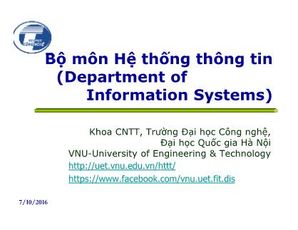 Bài giảng Hệ thống thông tin - Trường Đại học Công nghệ, Đại học Quốc gia Hà Nội