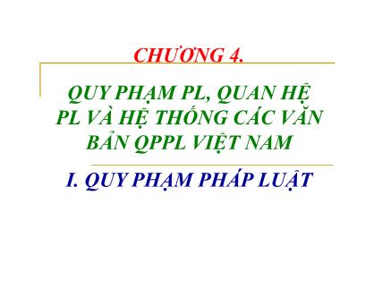 Bài giảng Pháp luật đại cương - Chương 4: Quy phạm pháp luật, quan hệ pháp luật và hệ thống các văn bản QPPL Việt Nam