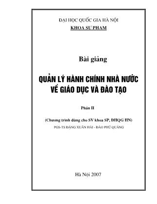 Bài giảng Quản lý hành chính nhà nước về giáo dục và đào tạo - Đặng Xuân Hải