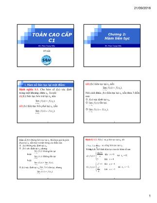 Bài giảng Toán cao cấp 1 - Chương 2: Hàm liên tục - Phan Trung Hiếu