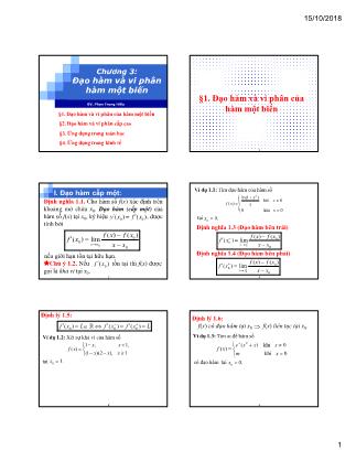 Bài giảng Toán cao cấp 1 - Chương 3: Đạo hàm và vi phân hàm một biến - Phan Trung Hiếu