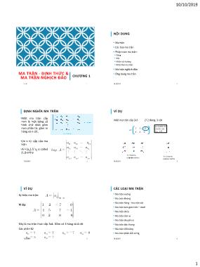 Bài giảng Toán cao cấp 2 - Chương 1: Ma trận - Định thức & ma trận nghịch đảo