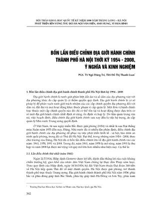 Bốn lần điều chỉnh địa giới hành chính Thành phố Hà Nội thời kỳ 1954-2008, ý nghĩa và kinh nghiệm