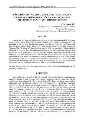 Các nhân tố tác động đến lòng trung thành và truyền miệng điện tử của khách du lịch đối với điểm đến Thành phố Hồ Chí Minh