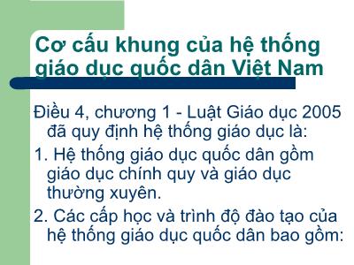 Cơ cấu khung của hệ thống giáo dục quốc dân Việt Nam