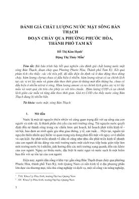 Đánh giá chất lượng nước mặt sông Bàn Thạch đoạn chảy qua phường Phước Hòa, Thành phố Tam Kỳ