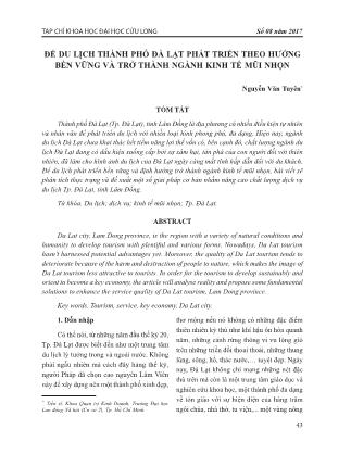 Để du lịch Thành phố Đà Lạt phát triển theo hướng bền vững và trở thành ngành kinh tế mũi nhọn